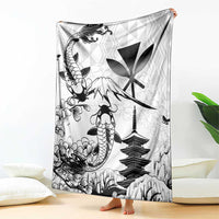 Japan And Hawaii Blanket Sakura Koi Fish Hawaiian Lei Kanaka - Wonder Print Shop
