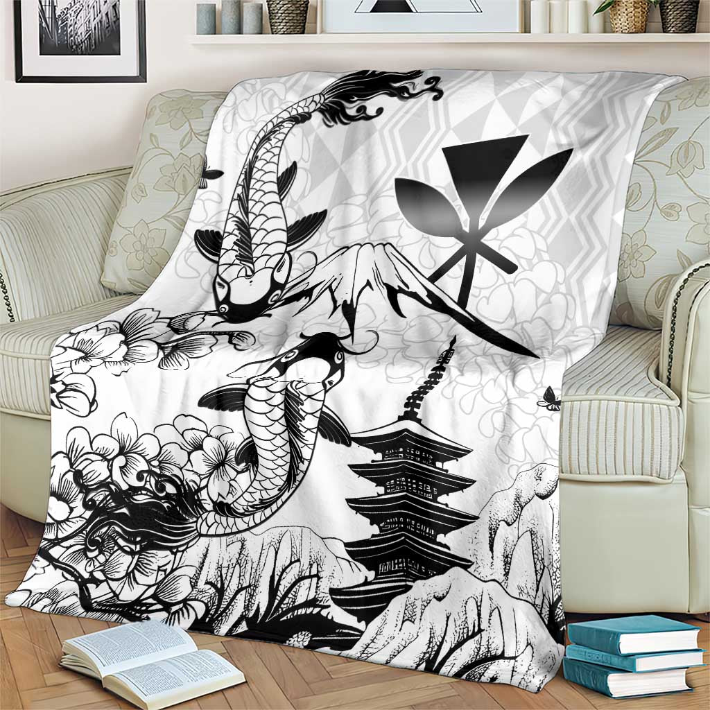 Japan And Hawaii Blanket Sakura Koi Fish Hawaiian Lei Kanaka - Wonder Print Shop