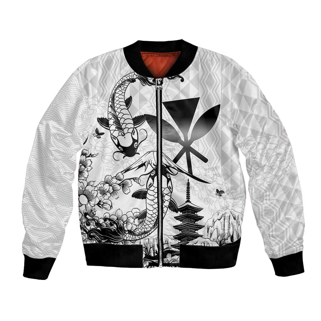 Japan And Hawaii Bomber Jacket Sakura Koi Fish Hawaiian Lei Kanaka - Wonder Print Shop