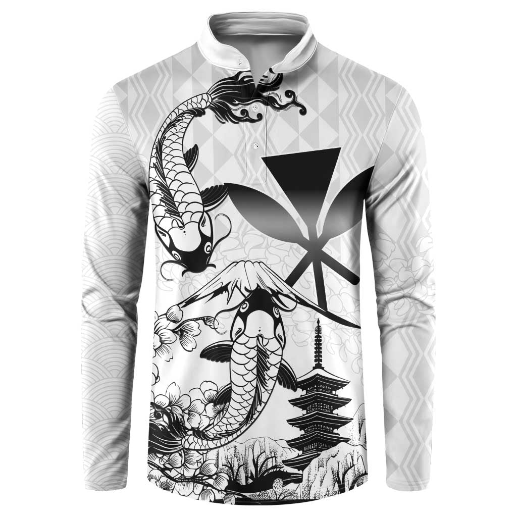 Japan And Hawaii Button Sweatshirt Sakura Koi Fish Hawaiian Lei Kanaka - Wonder Print Shop