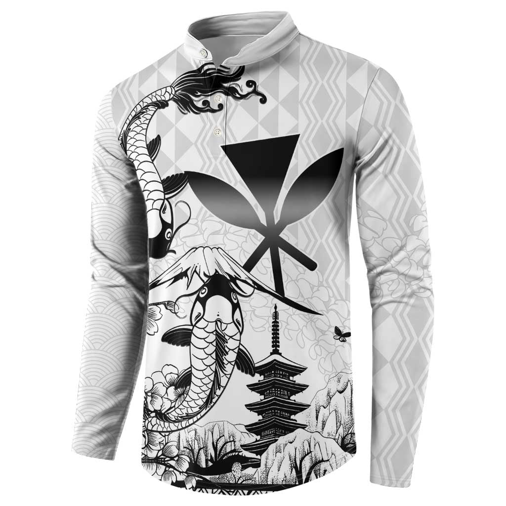 Japan And Hawaii Button Sweatshirt Sakura Koi Fish Hawaiian Lei Kanaka - Wonder Print Shop