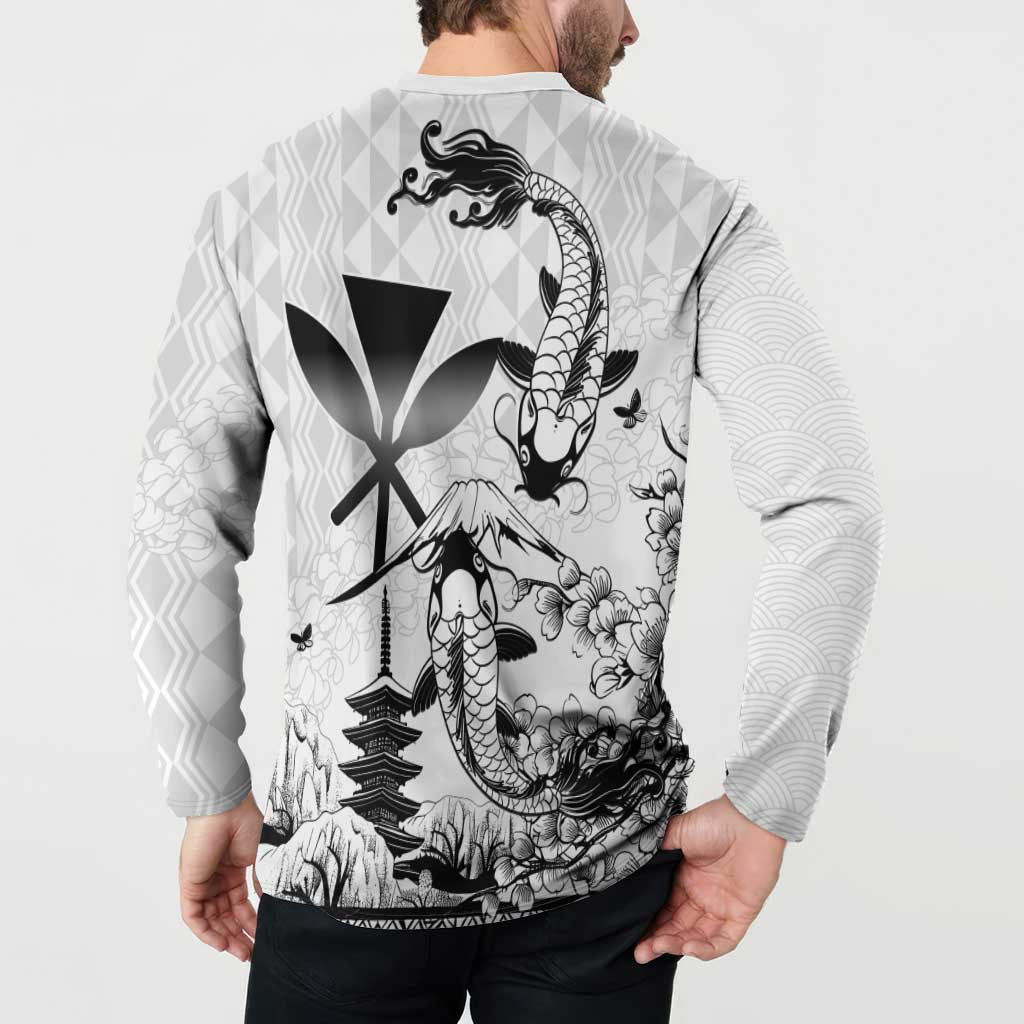 Japan And Hawaii Button Sweatshirt Sakura Koi Fish Hawaiian Lei Kanaka - Wonder Print Shop