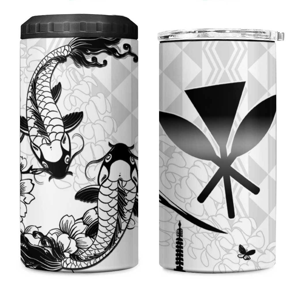 Japan And Hawaii 4 in 1 Can Cooler Tumbler Sakura Koi Fish Hawaiian Lei Kanaka - Wonder Print Shop