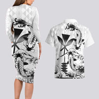 Japan And Hawaii Couples Matching Long Sleeve Bodycon Dress and Hawaiian Shirt Sakura Koi Fish Hawaiian Lei Kanaka - Wonder Print Shop