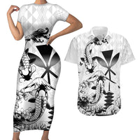 Japan And Hawaii Couples Matching Short Sleeve Bodycon Dress and Hawaiian Shirt Sakura Koi Fish Hawaiian Lei Kanaka - Wonder Print Shop