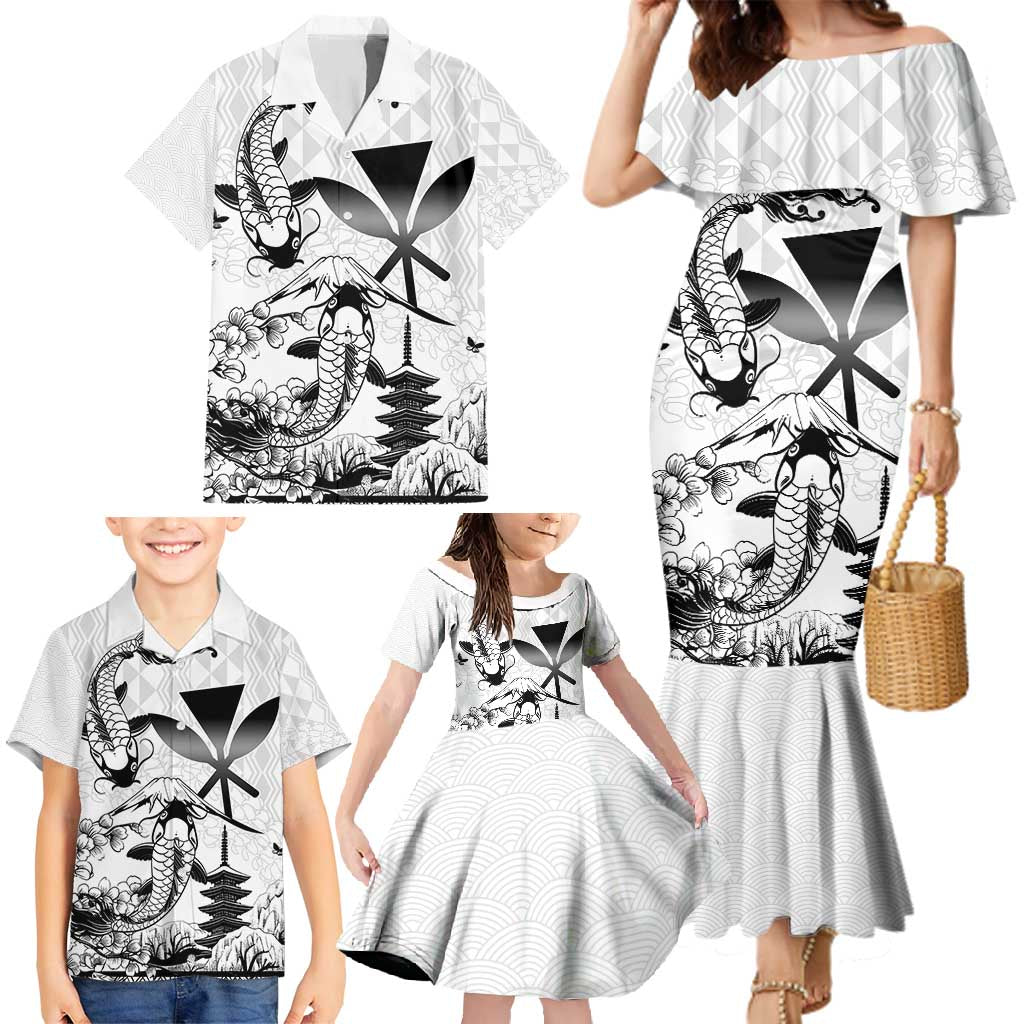 Japan And Hawaii Family Matching Mermaid Dress and Hawaiian Shirt Sakura Koi Fish Hawaiian Lei Kanaka - Wonder Print Shop