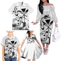 Japan And Hawaii Family Matching Off The Shoulder Long Sleeve Dress and Hawaiian Shirt Sakura Koi Fish Hawaiian Lei Kanaka - Wonder Print Shop