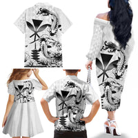 Japan And Hawaii Family Matching Off The Shoulder Long Sleeve Dress and Hawaiian Shirt Sakura Koi Fish Hawaiian Lei Kanaka - Wonder Print Shop