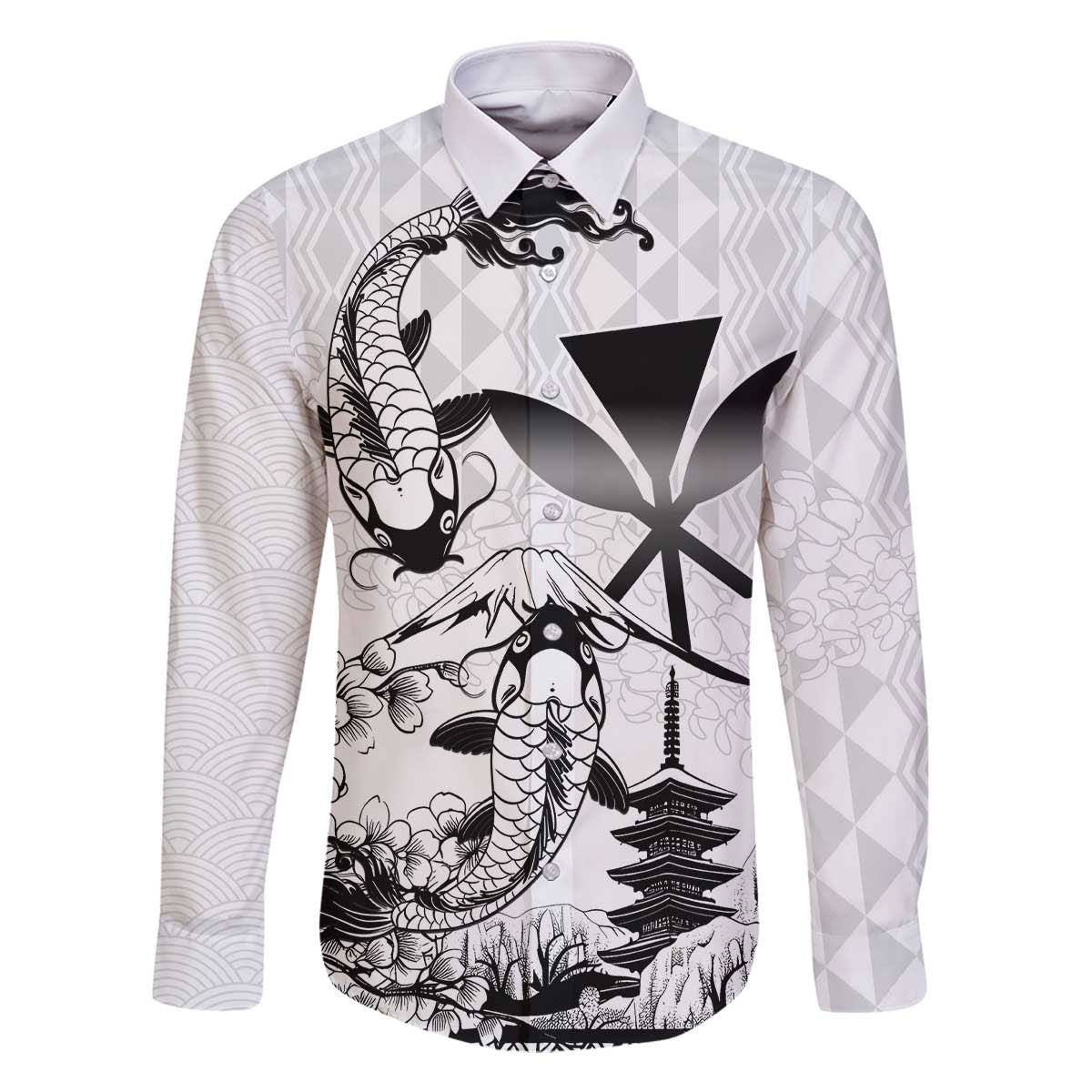 Japan And Hawaii Family Matching Off The Shoulder Long Sleeve Dress and Hawaiian Shirt Sakura Koi Fish Hawaiian Lei Kanaka - Wonder Print Shop