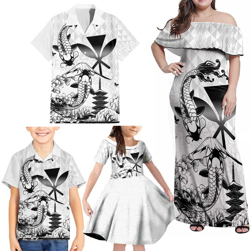 Japan And Hawaii Family Matching Off Shoulder Maxi Dress and Hawaiian Shirt Sakura Koi Fish Hawaiian Lei Kanaka - Wonder Print Shop