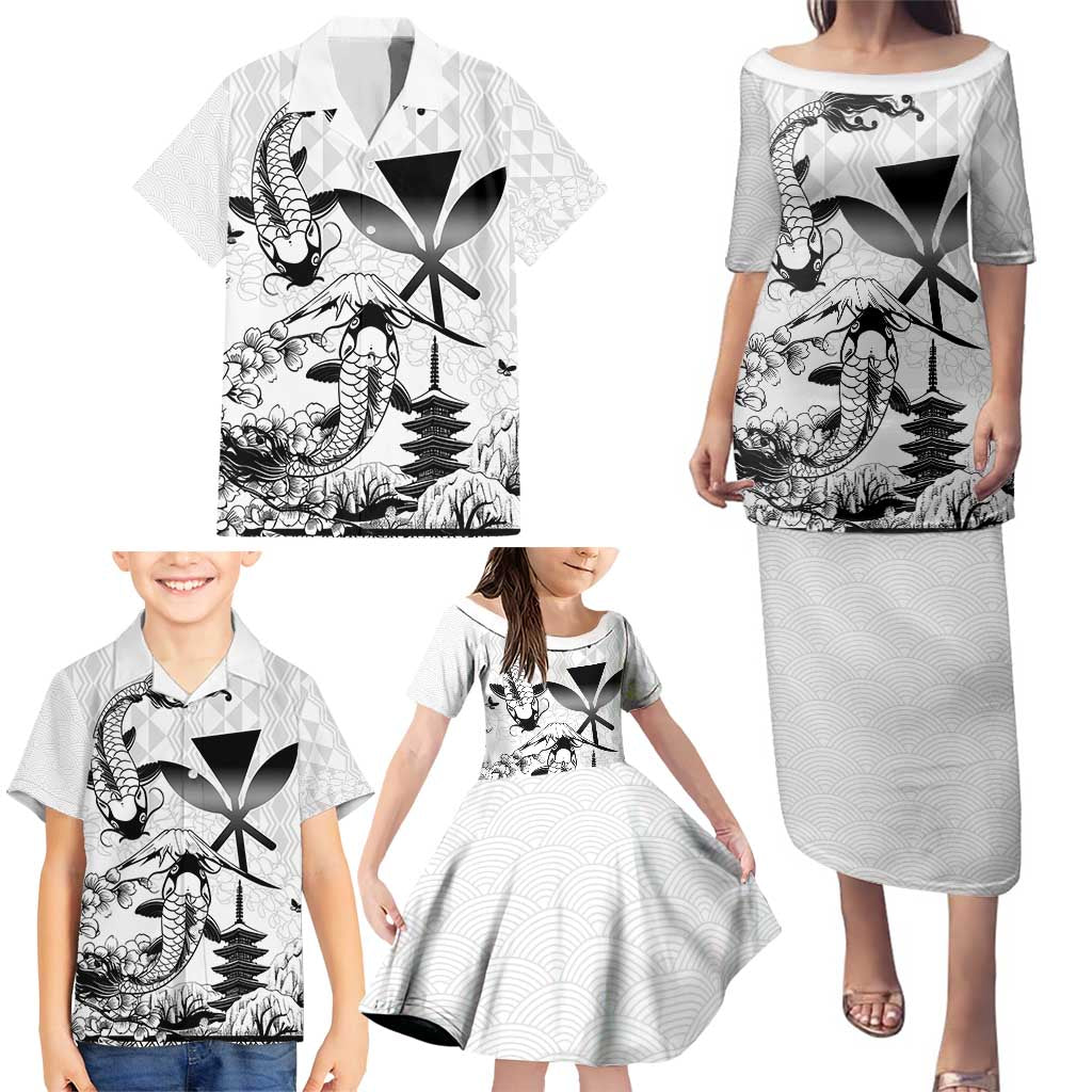 Japan And Hawaii Family Matching Puletasi and Hawaiian Shirt Sakura Koi Fish Hawaiian Lei Kanaka - Wonder Print Shop