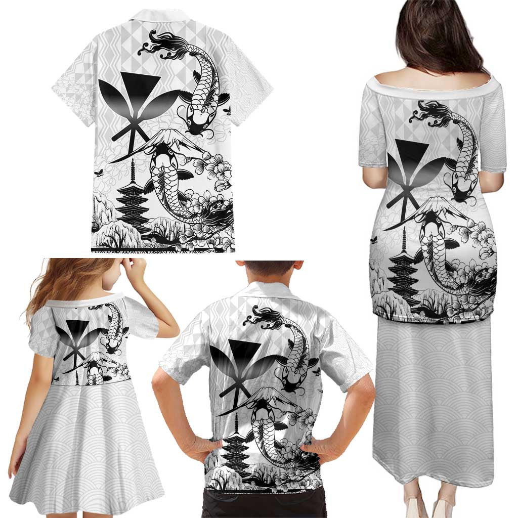 Japan And Hawaii Family Matching Puletasi and Hawaiian Shirt Sakura Koi Fish Hawaiian Lei Kanaka - Wonder Print Shop
