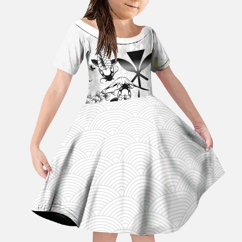 Japan And Hawaii Family Matching Short Sleeve Bodycon Dress and Hawaiian Shirt Sakura Koi Fish Hawaiian Lei Kanaka - Wonder Print Shop