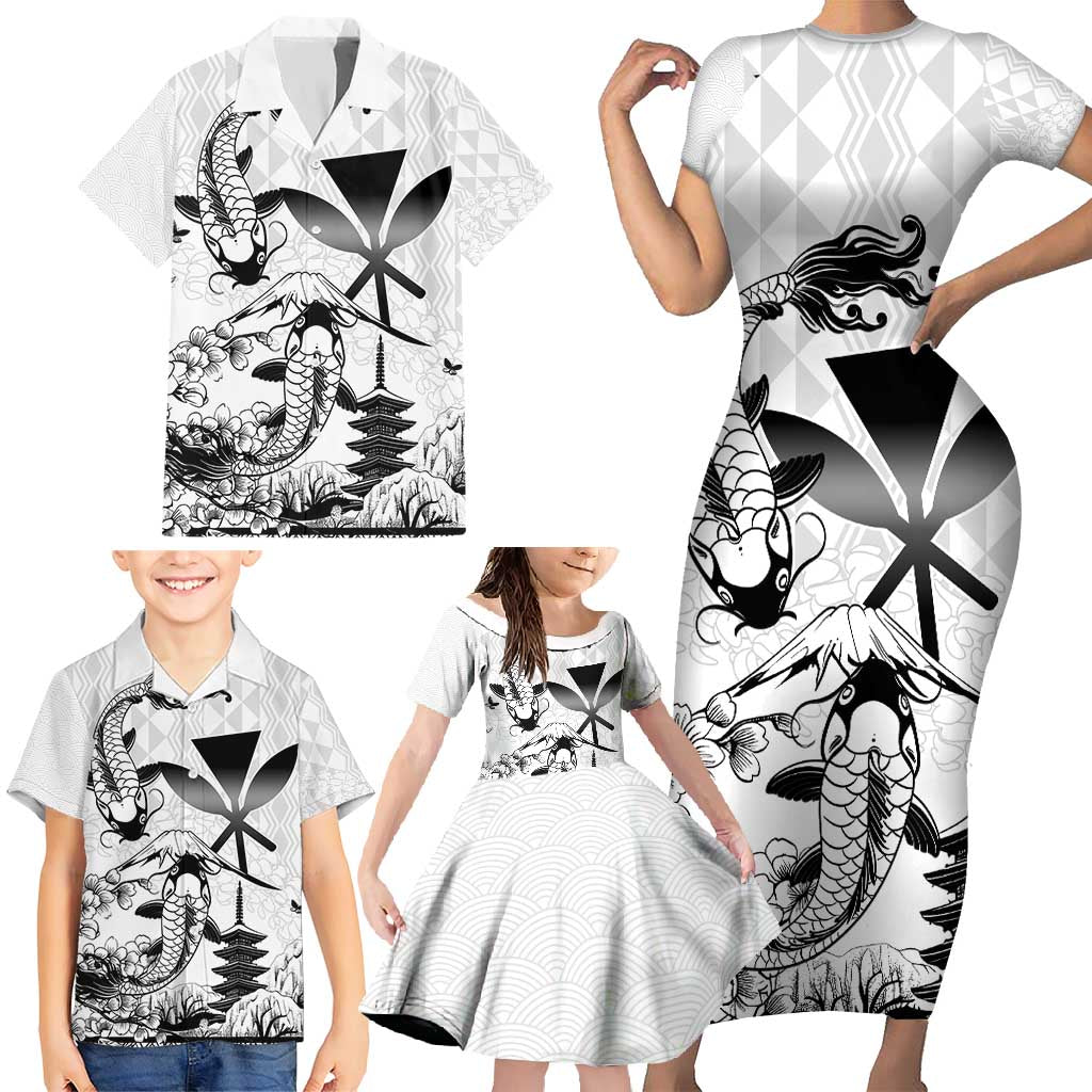 Japan And Hawaii Family Matching Short Sleeve Bodycon Dress and Hawaiian Shirt Sakura Koi Fish Hawaiian Lei Kanaka - Wonder Print Shop
