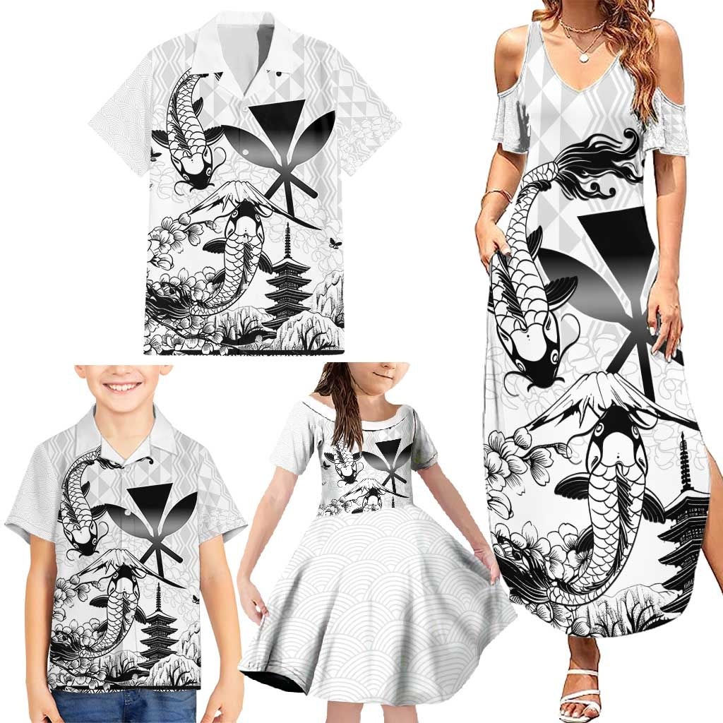 Japan And Hawaii Family Matching Summer Maxi Dress and Hawaiian Shirt Sakura Koi Fish Hawaiian Lei Kanaka - Wonder Print Shop