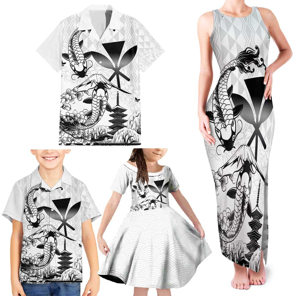 Japan And Hawaii Family Matching Tank Maxi Dress and Hawaiian Shirt Sakura Koi Fish Hawaiian Lei Kanaka - Wonder Print Shop