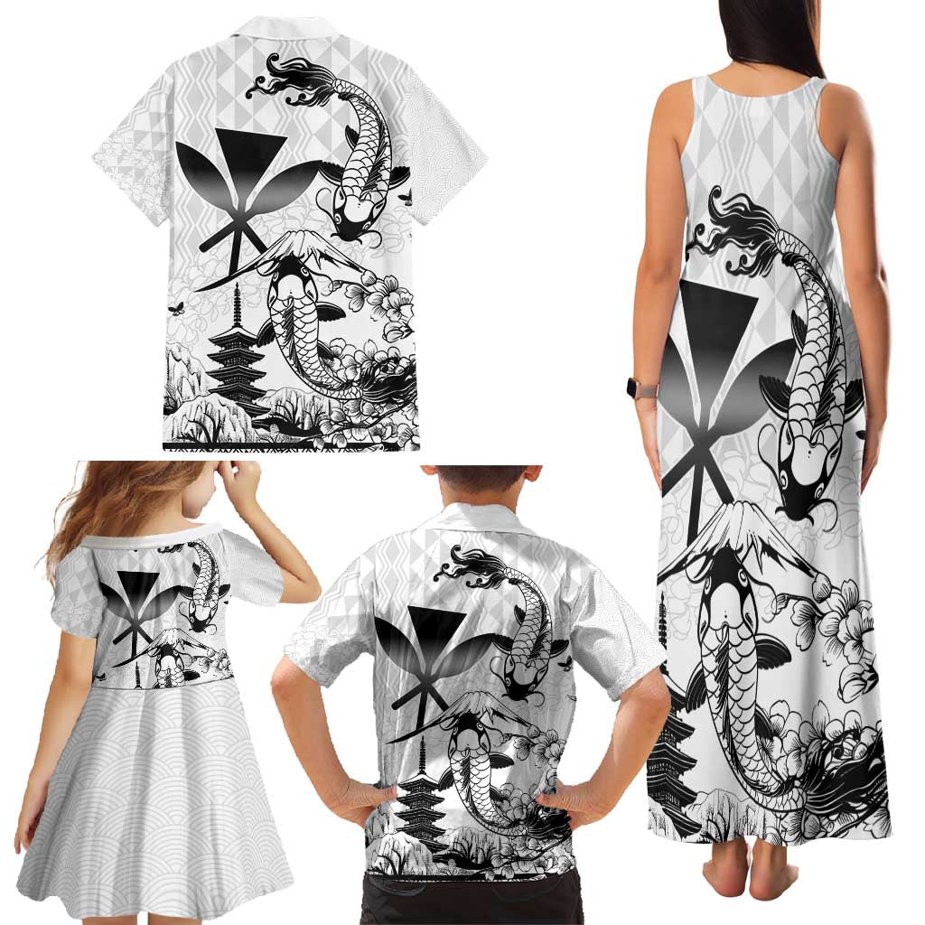 Japan And Hawaii Family Matching Tank Maxi Dress and Hawaiian Shirt Sakura Koi Fish Hawaiian Lei Kanaka - Wonder Print Shop