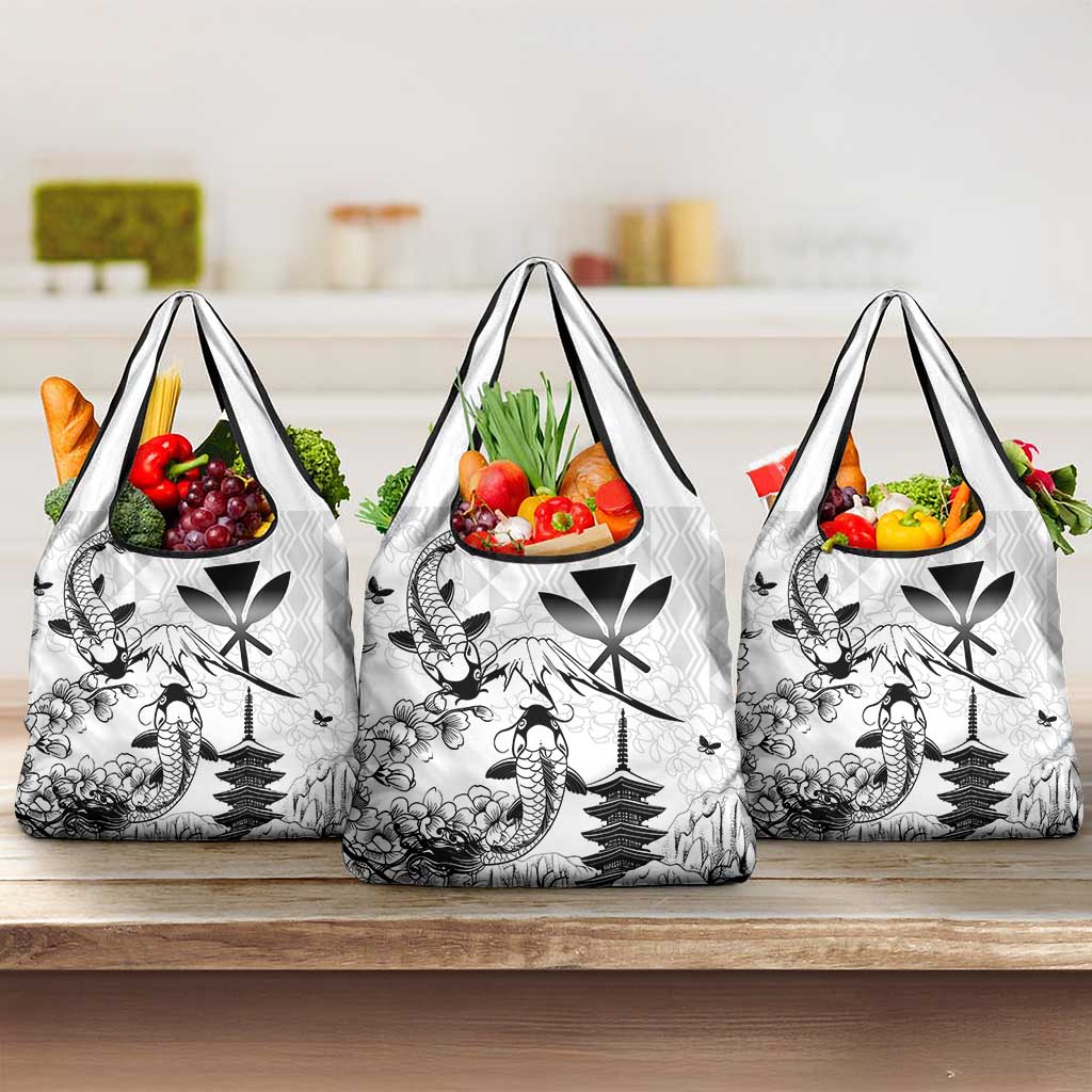 Japan And Hawaii Grocery Bag Sakura Koi Fish Hawaiian Lei Kanaka - Wonder Print Shop