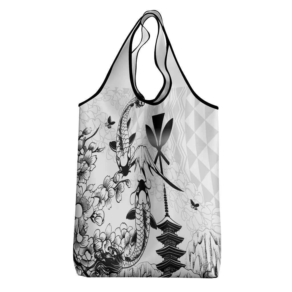 Japan And Hawaii Grocery Bag Sakura Koi Fish Hawaiian Lei Kanaka - Wonder Print Shop