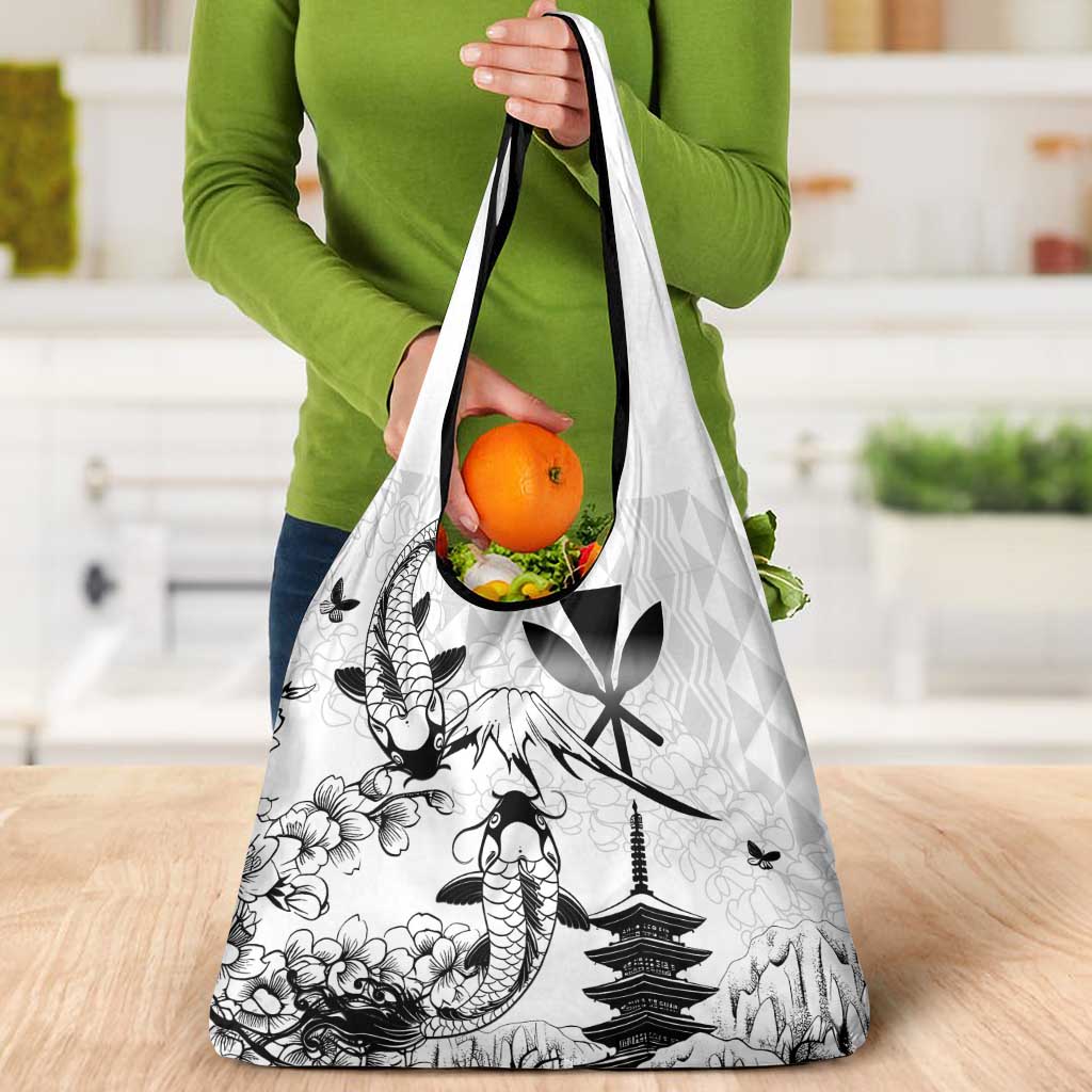 Japan And Hawaii Grocery Bag Sakura Koi Fish Hawaiian Lei Kanaka - Wonder Print Shop