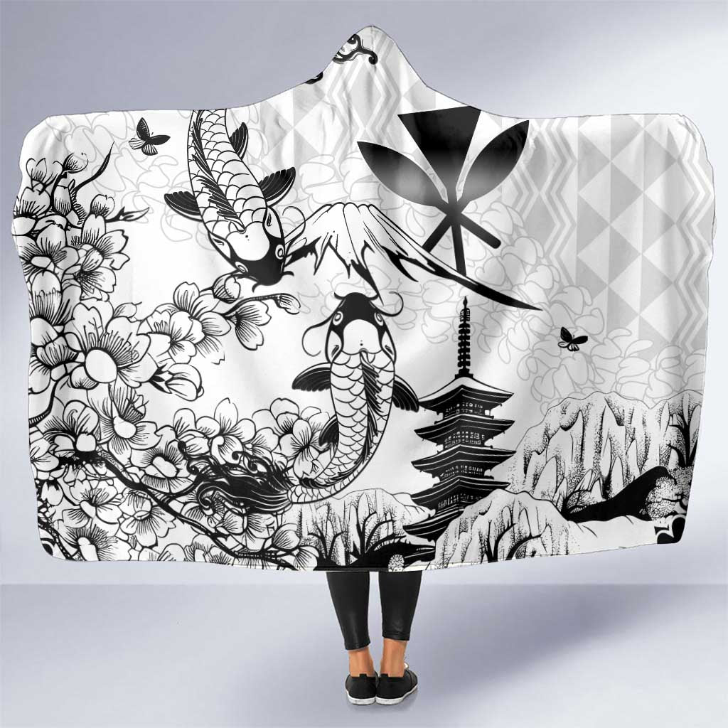 Japan And Hawaii Hooded Blanket Sakura Koi Fish Hawaiian Lei Kanaka - Wonder Print Shop
