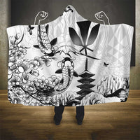 Japan And Hawaii Hooded Blanket Sakura Koi Fish Hawaiian Lei Kanaka - Wonder Print Shop