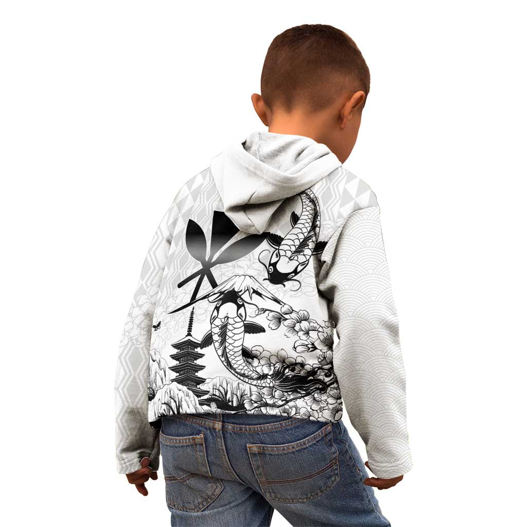 Japan And Hawaii Kid Hoodie Sakura Koi Fish Hawaiian Lei Kanaka - Wonder Print Shop