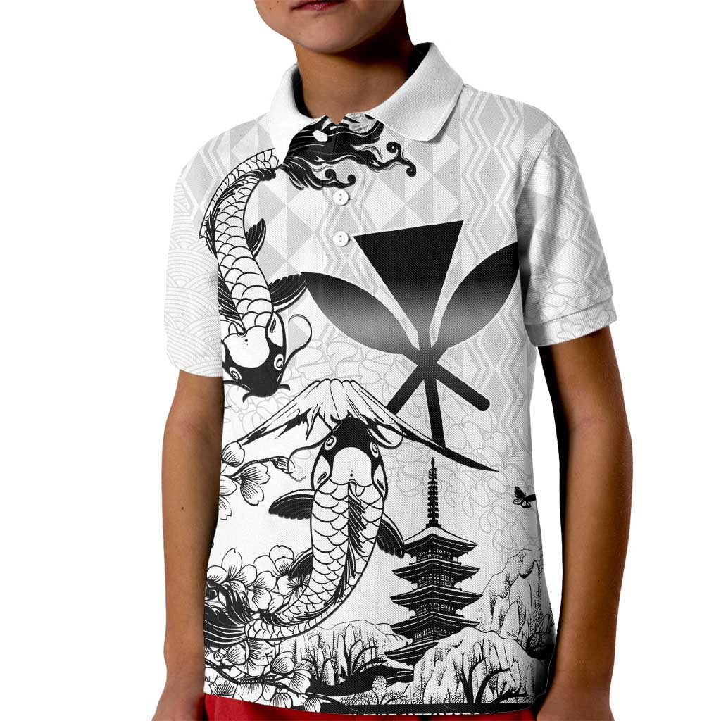 Japan And Hawaii Kid Polo Shirt Sakura Koi Fish Hawaiian Lei Kanaka - Wonder Print Shop