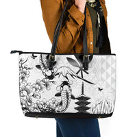 Japan And Hawaii Leather Tote Bag Sakura Koi Fish Hawaiian Lei Kanaka - Wonder Print Shop