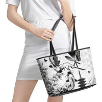 Japan And Hawaii Leather Tote Bag Sakura Koi Fish Hawaiian Lei Kanaka - Wonder Print Shop