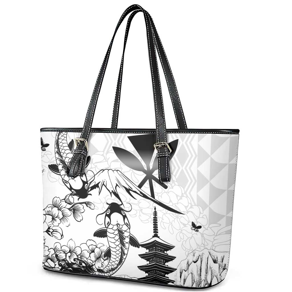 Japan And Hawaii Leather Tote Bag Sakura Koi Fish Hawaiian Lei Kanaka - Wonder Print Shop