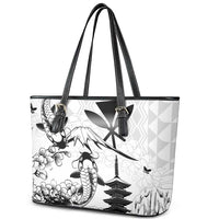 Japan And Hawaii Leather Tote Bag Sakura Koi Fish Hawaiian Lei Kanaka - Wonder Print Shop