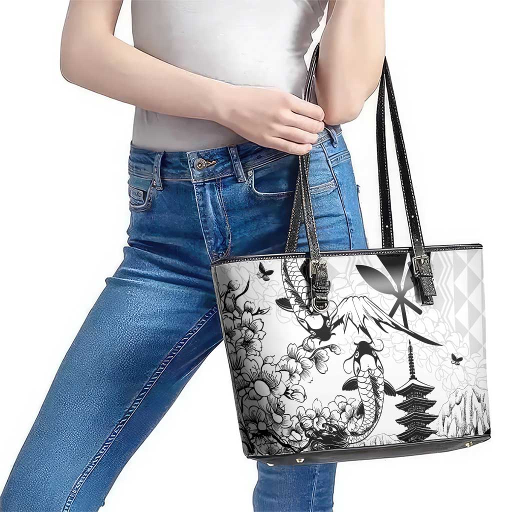 Japan And Hawaii Leather Tote Bag Sakura Koi Fish Hawaiian Lei Kanaka - Wonder Print Shop