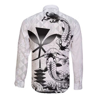 Japan And Hawaii Long Sleeve Button Shirt Sakura Koi Fish Hawaiian Lei Kanaka - Wonder Print Shop