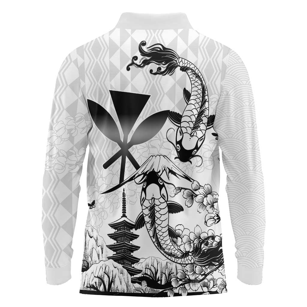 Japan And Hawaii Long Sleeve Polo Shirt Sakura Koi Fish Hawaiian Lei Kanaka - Wonder Print Shop