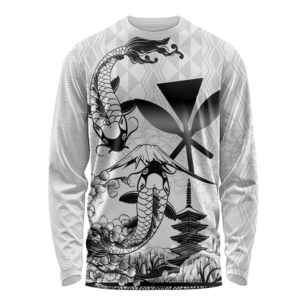 Japan And Hawaii Long Sleeve Shirt Sakura Koi Fish Hawaiian Lei Kanaka - Wonder Print Shop
