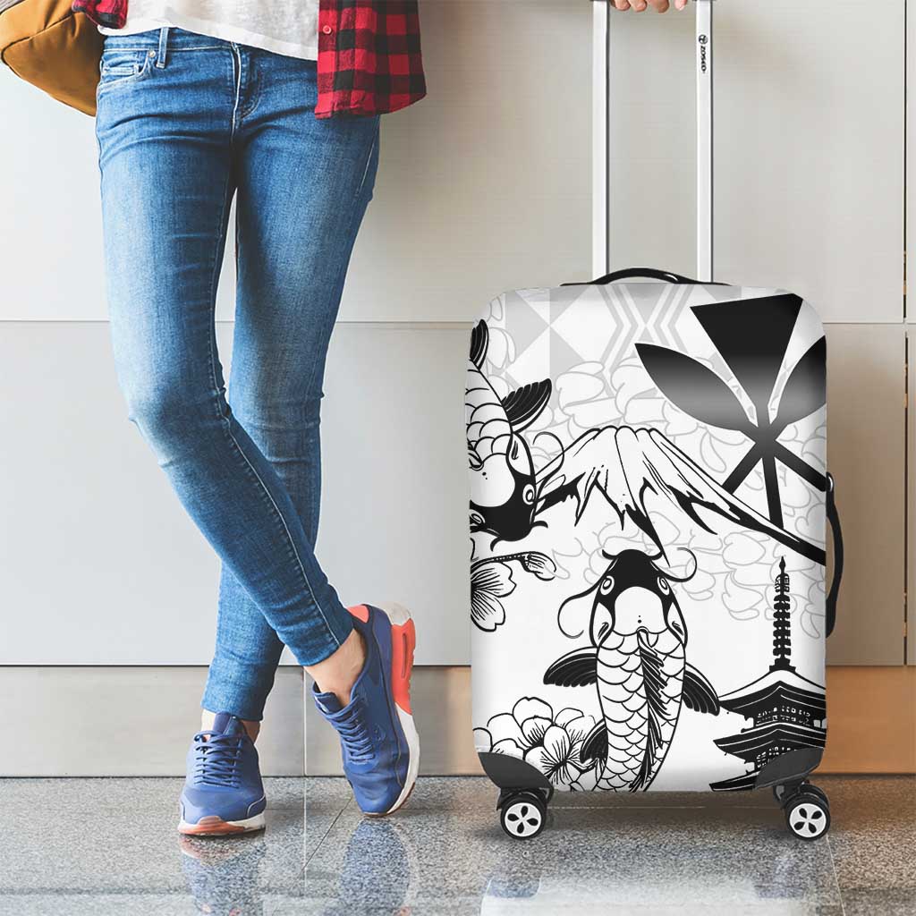 Japan And Hawaii Luggage Cover Sakura Koi Fish Hawaiian Lei Kanaka - Wonder Print Shop