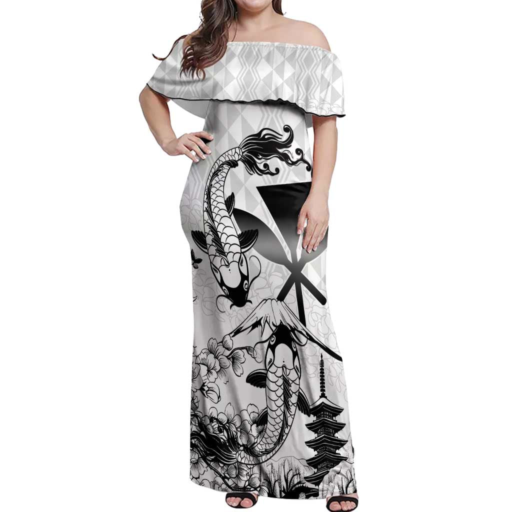 Japan And Hawaii Off Shoulder Maxi Dress Sakura Koi Fish Hawaiian Lei Kanaka - Wonder Print Shop