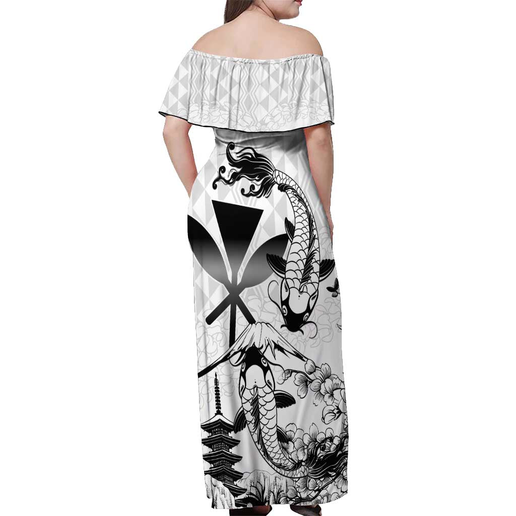 Japan And Hawaii Off Shoulder Maxi Dress Sakura Koi Fish Hawaiian Lei Kanaka - Wonder Print Shop