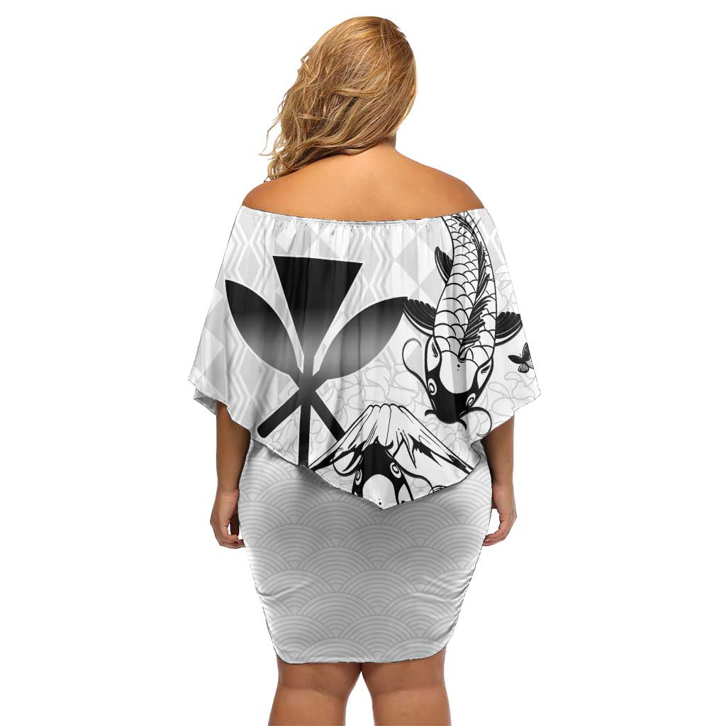 Japan And Hawaii Off Shoulder Short Dress Sakura Koi Fish Hawaiian Lei Kanaka - Wonder Print Shop