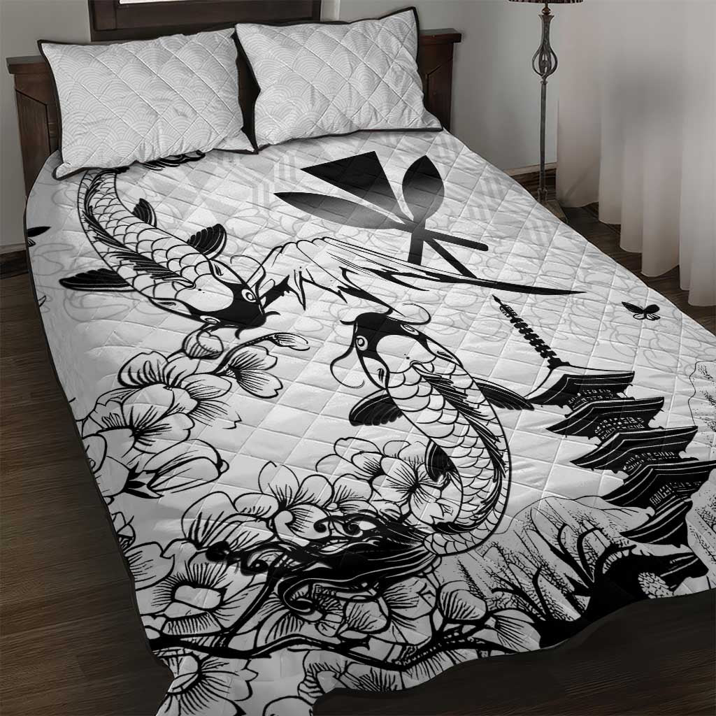 Japan And Hawaii Quilt Bed Set Sakura Koi Fish Hawaiian Lei Kanaka - Wonder Print Shop