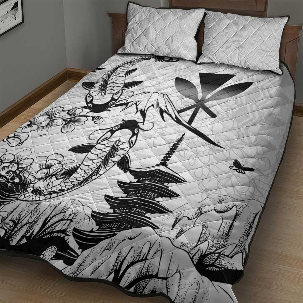 Japan And Hawaii Quilt Bed Set Sakura Koi Fish Hawaiian Lei Kanaka - Wonder Print Shop