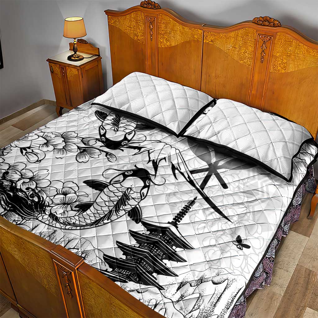 Japan And Hawaii Quilt Bed Set Sakura Koi Fish Hawaiian Lei Kanaka - Wonder Print Shop