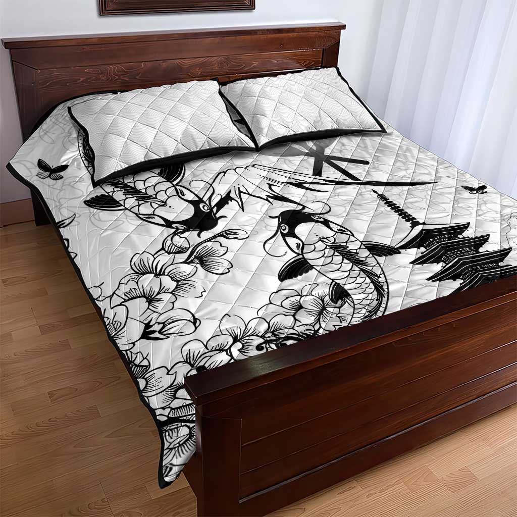 Japan And Hawaii Quilt Bed Set Sakura Koi Fish Hawaiian Lei Kanaka - Wonder Print Shop