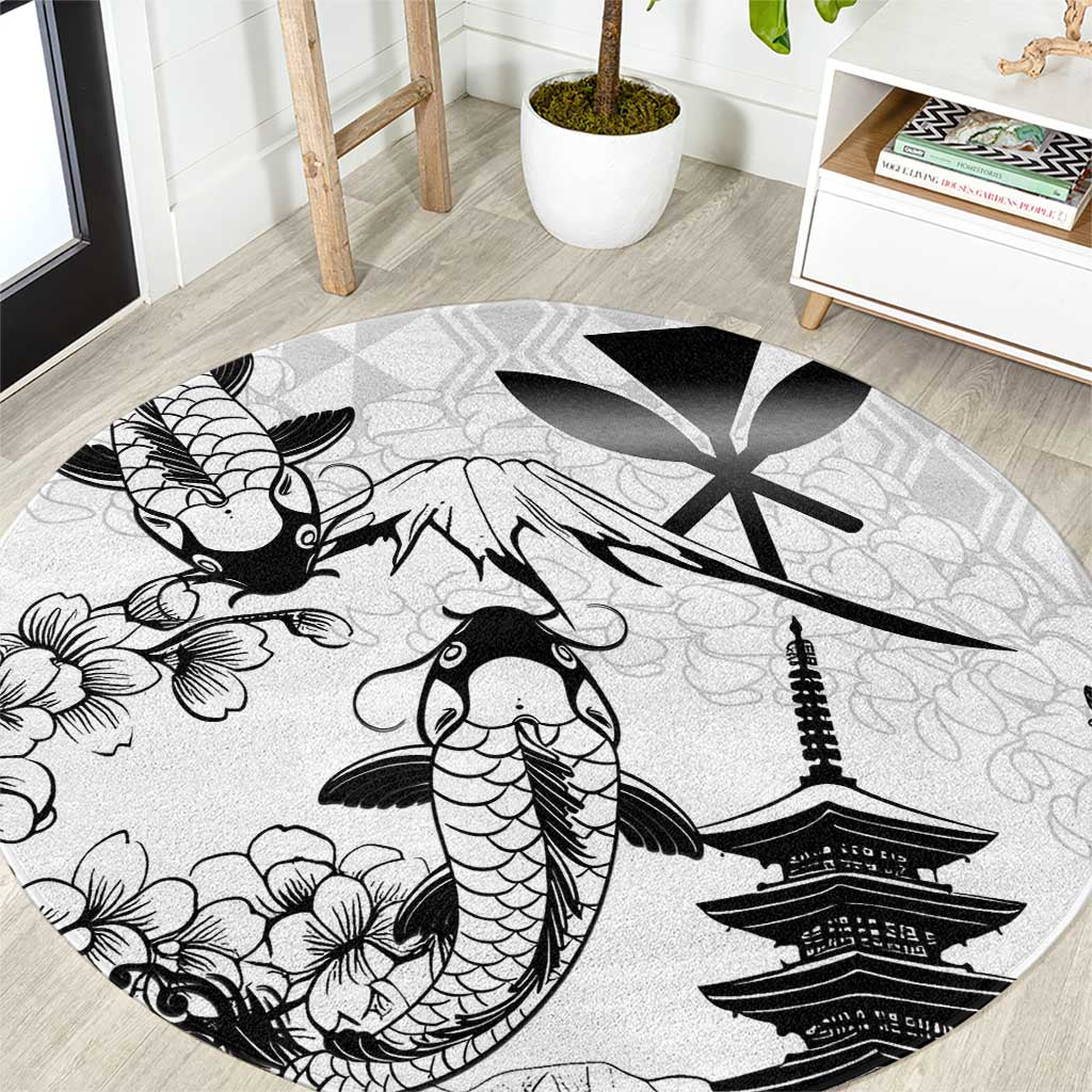 Japan And Hawaii Round Carpet Sakura Koi Fish Hawaiian Lei Kanaka - Wonder Print Shop