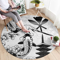 Japan And Hawaii Round Carpet Sakura Koi Fish Hawaiian Lei Kanaka - Wonder Print Shop