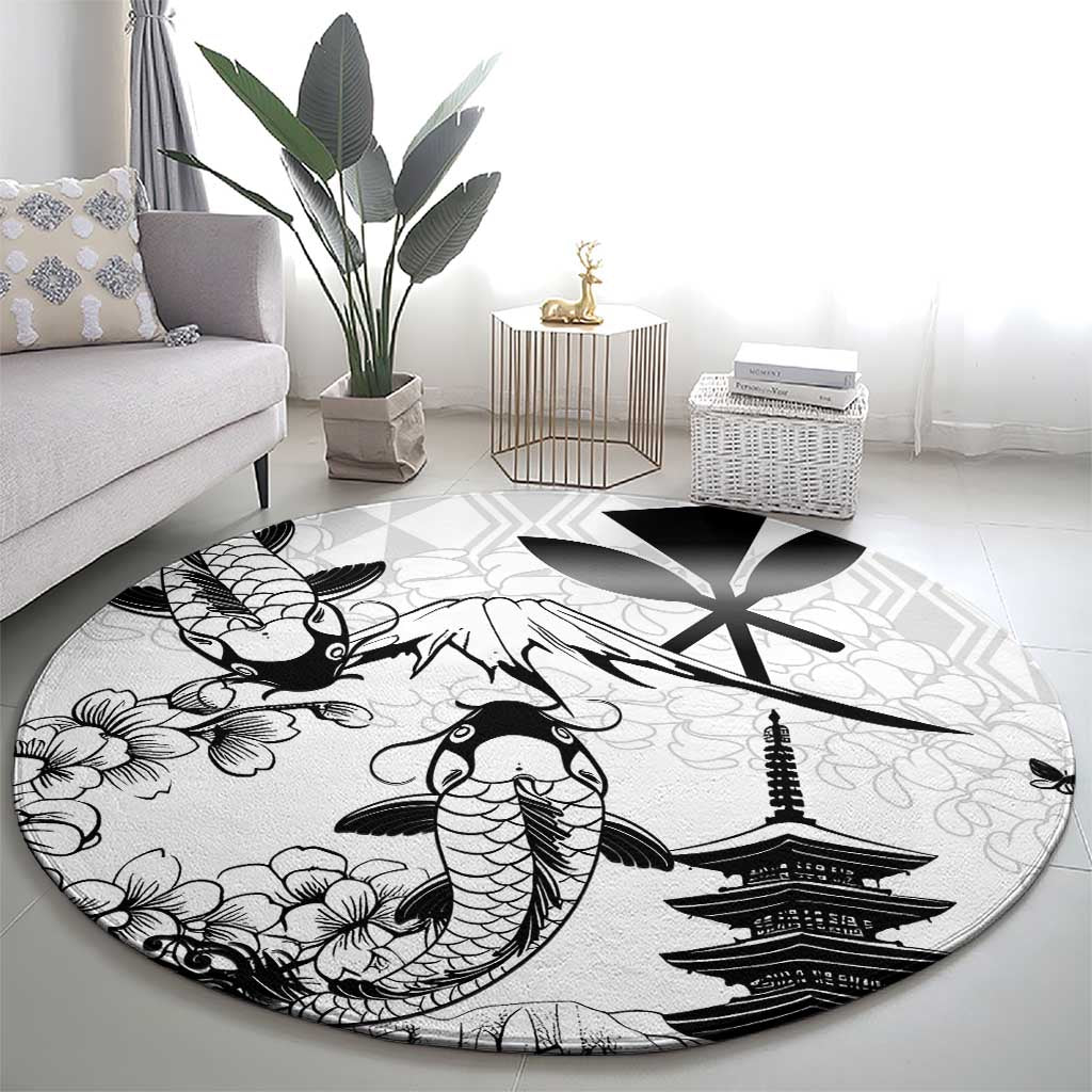 Japan And Hawaii Round Carpet Sakura Koi Fish Hawaiian Lei Kanaka - Wonder Print Shop
