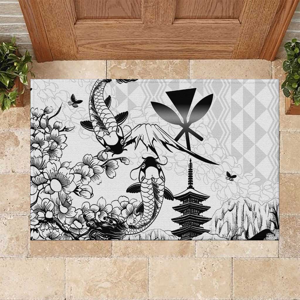Japan And Hawaii Rubber Doormat Sakura Koi Fish Hawaiian Lei Kanaka - Wonder Print Shop