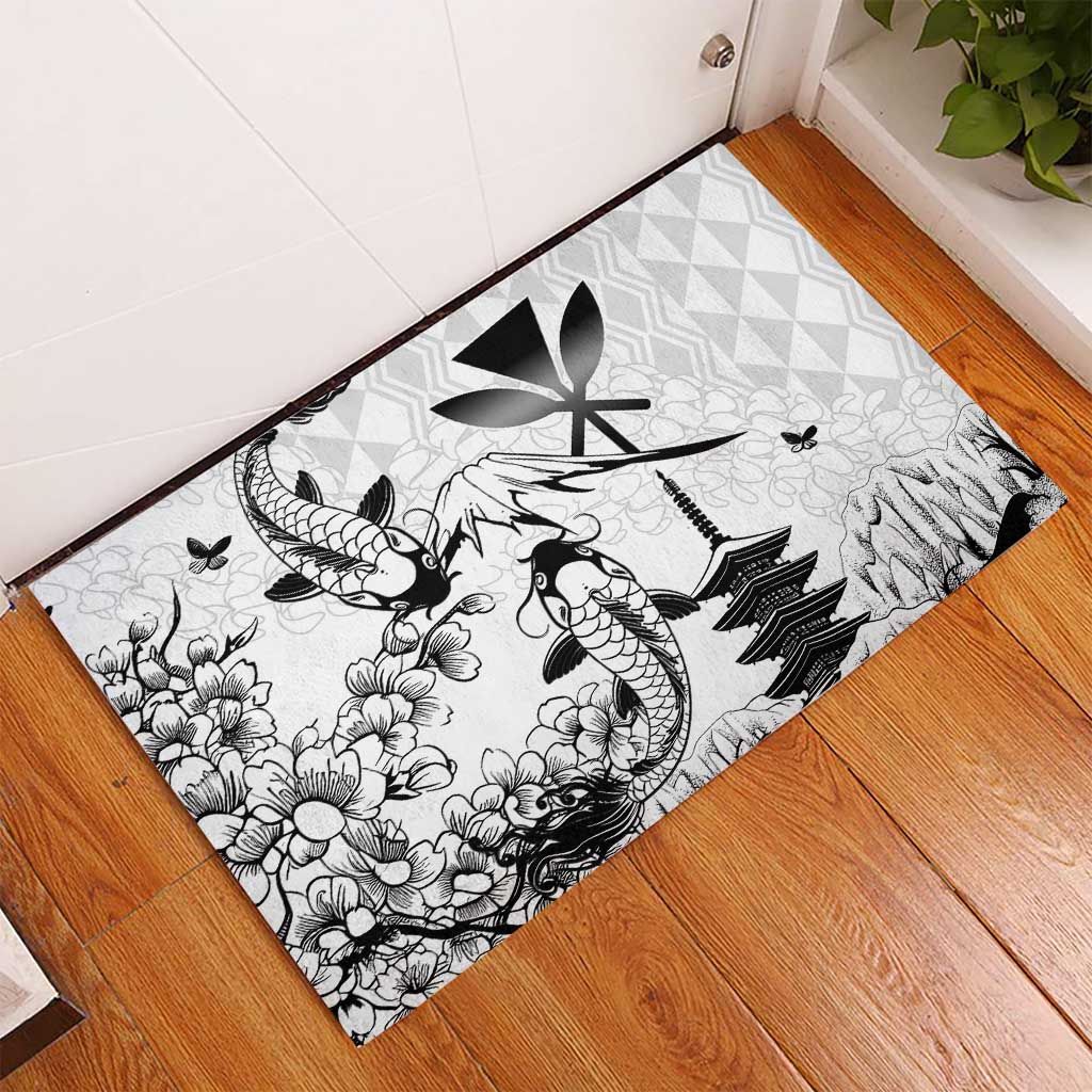 Japan And Hawaii Rubber Doormat Sakura Koi Fish Hawaiian Lei Kanaka - Wonder Print Shop
