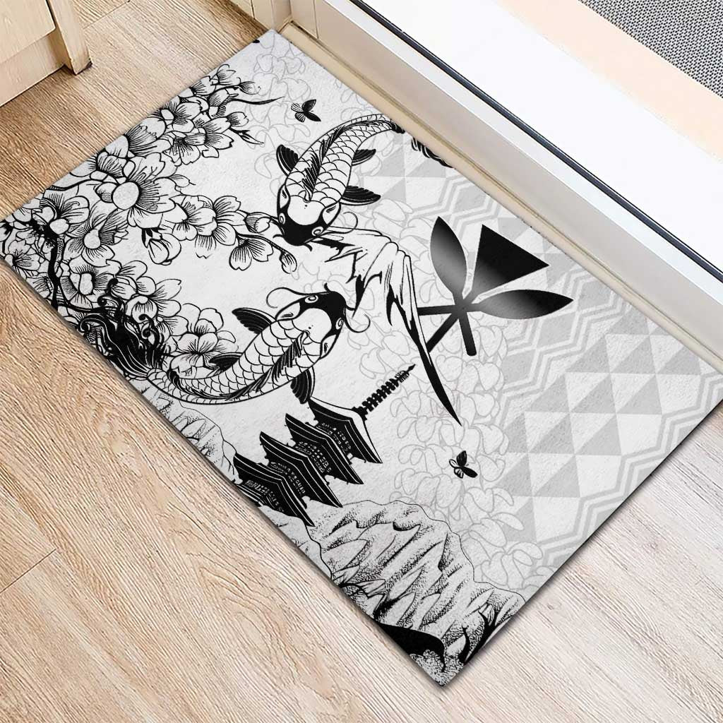 Japan And Hawaii Rubber Doormat Sakura Koi Fish Hawaiian Lei Kanaka - Wonder Print Shop